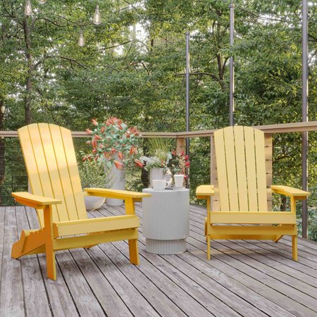 FLASH FURNITURE Yellow All-Weather Folding Adirondack Chairs, 2PK 2-JJ-C14505-YLW-GG